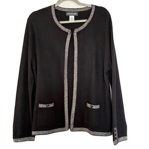 Jones New York Cashmere Black Formal Office Holiday Cardigan Silver Trim X-Large